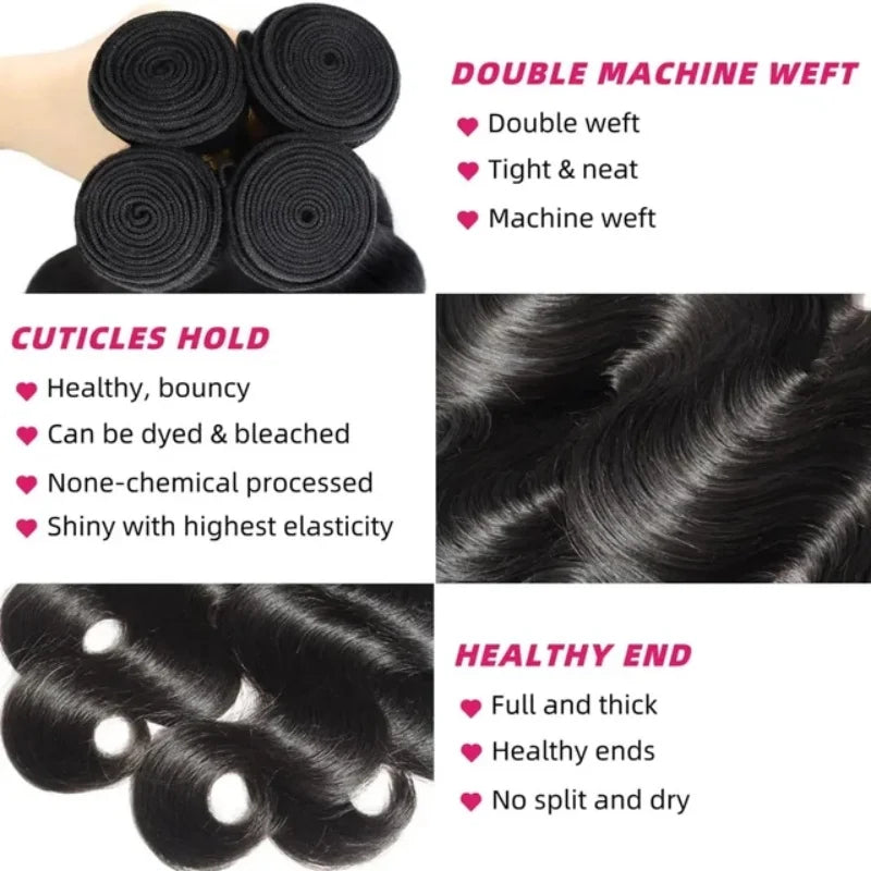 42" Body Wave Brazilian Virgin Hair Bundles | Natural Black 12A