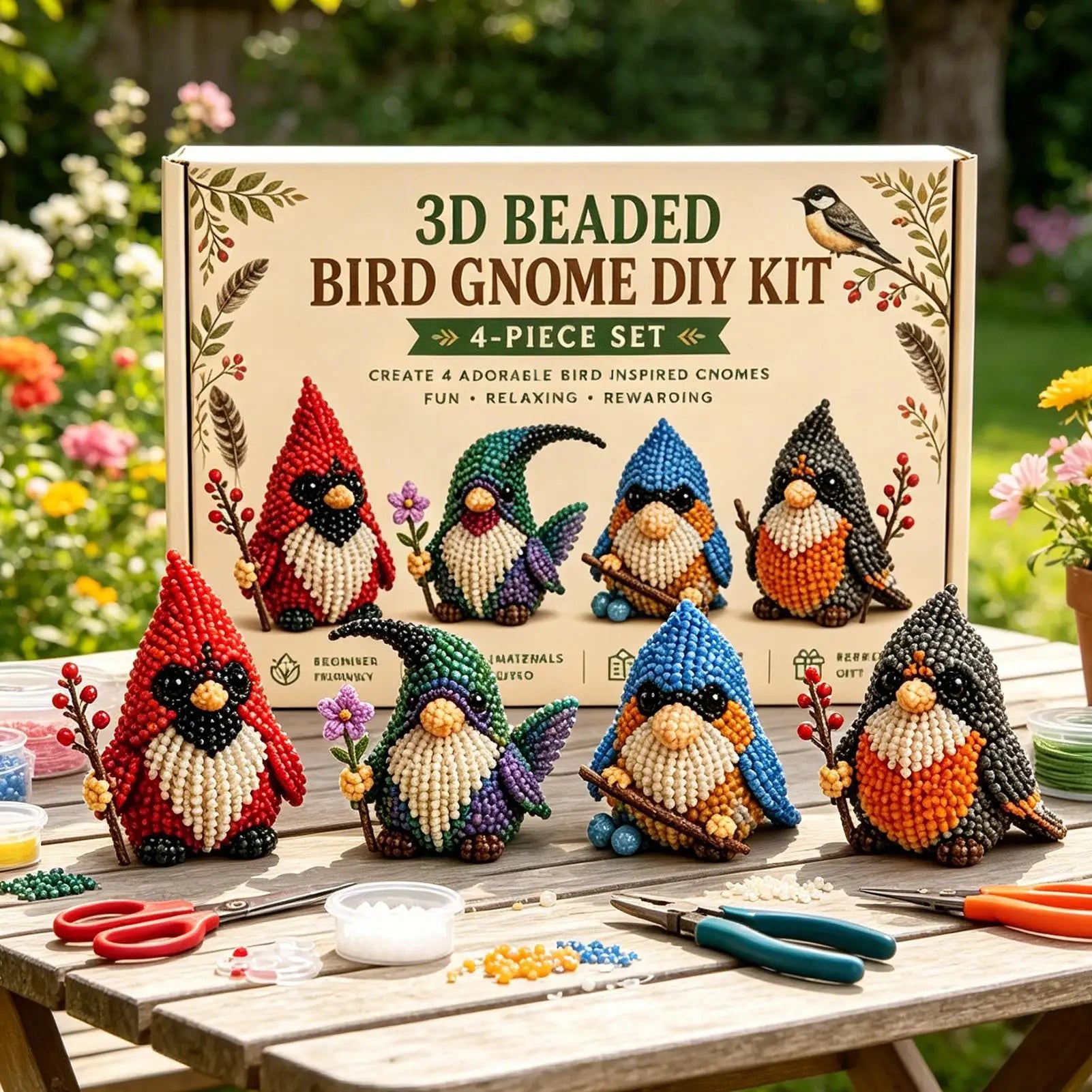 3D Gnome Bead Embroidery Kit – DIY Beading Craft Set for Teens Bead Craft Kit Peaceful Pleasures Health and Wellness