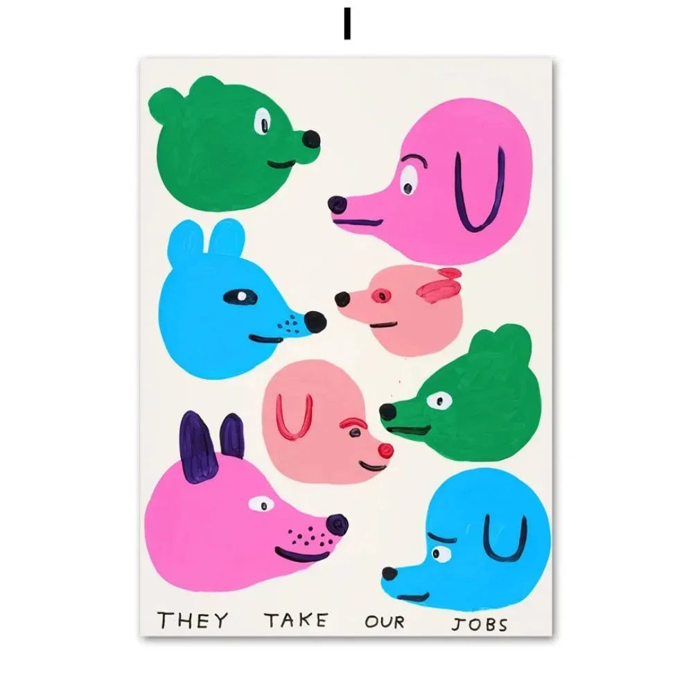 David Shrigley Nordic Animal Canvas Wall Art Print | Unframed Canvas Wall Art Print Peaceful Pleasures Health and Wellness Navy Blue 50x70cm Unframed