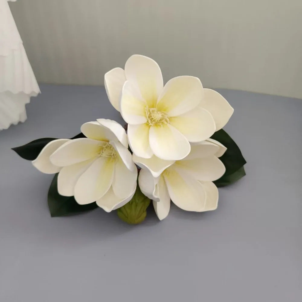 Lifelike EVA Artificial Magnolia Flowers 4 Heads | Real Touch