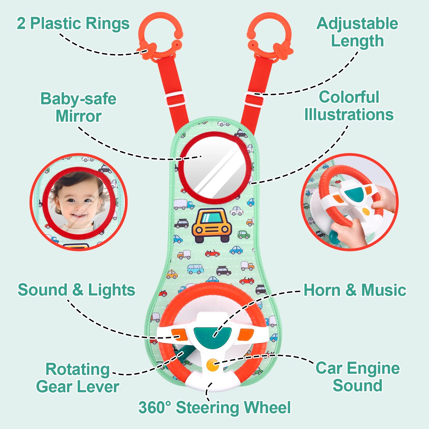 Baby Car Eletric Steering Wheel Toy Music Simulate Driving Seat