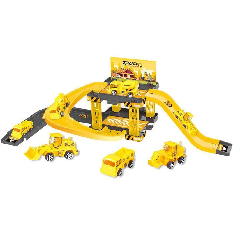 Dinosaur Parking Lot Toy Set – Fire, Police & Engineering Cars