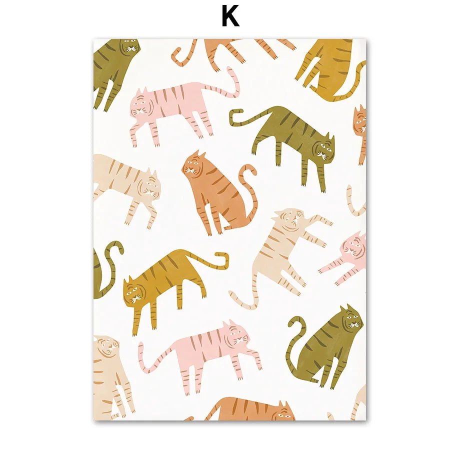 Colorful Fashion Girl Tiger Rainbow Leaves Wall Art Canvas Print Painting Abstract Poster Pictures for Living Room Home Deco Peaceful Pleasures Health and Wellness K 30x40cm Unframed