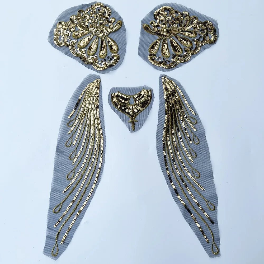Gold & Silver Sequin Embroidered Wing Patch Set | Organza Trim