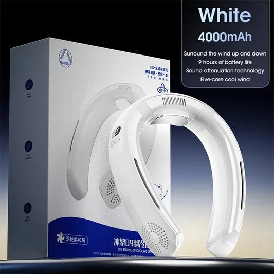 Bladeless Portable Neck Fan 4000mAh USB Rechargeable Wireless Silent 3 Speed Hanging for Travel Office Outdoor Peaceful Pleasures Health and Wellness White
