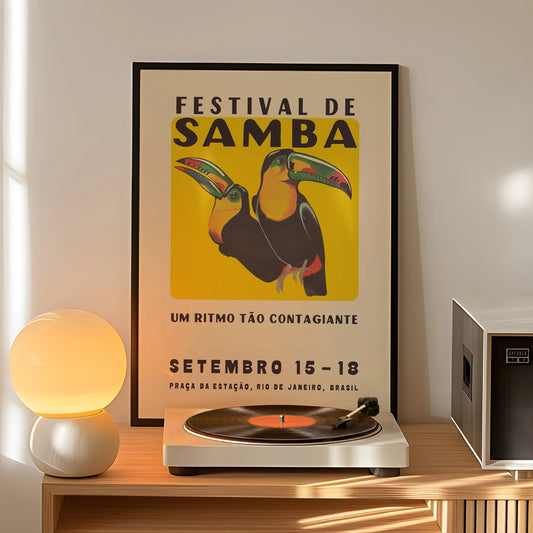 Vintage Mid Century Toucan Samba Festival Wall Art Print Canvas Painting Poster Picture For Living Room,Bedroom Home Decor Peaceful Pleasures Health and Wellness