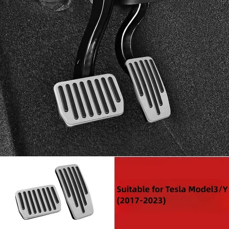 Futhope Car Foot Pedal Pads Covers For Tesla Model 3 Y Highland 2021-2024 Litchi grain anti Slip Accelerator Brake Rest Pedal Peaceful Pleasures Health and Wellness Silvery