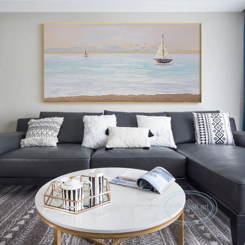 Living Room Decor Sea View Image Sofa Salon Modern Poster Handmade Canvas Oil Painting Wall Art Picture Abstract Aesthetic Mural Peaceful Pleasures Health and Wellness