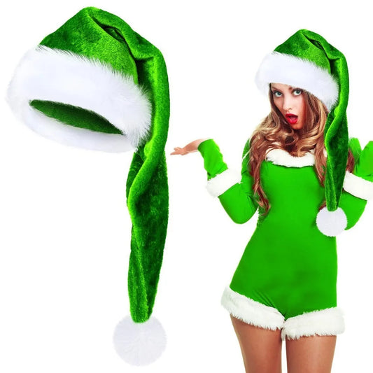 Super Long Plush Santa Hat – Soft Thickened Velvet Christmas Hat Holiday Costume Hat Oasis Select Green 3.5x6cm