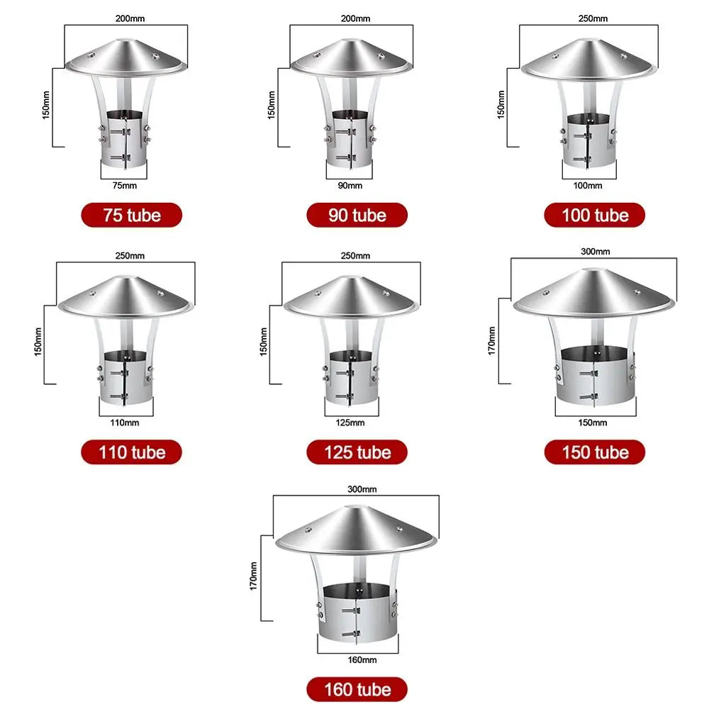 Stainless Steel Chimney Rain Cap 75–160mm | Exhaust Vent Hood