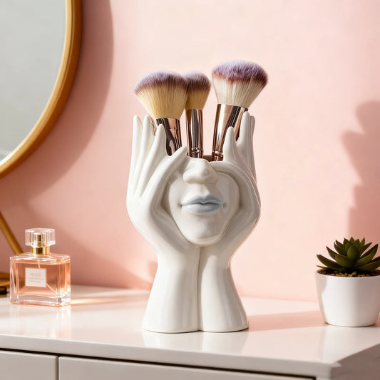 Makeup Brush & Cosmetic Organizer Cylinder | Desktop Storage Jar Cosmetic Organizer Peaceful Pleasures Health and Wellness