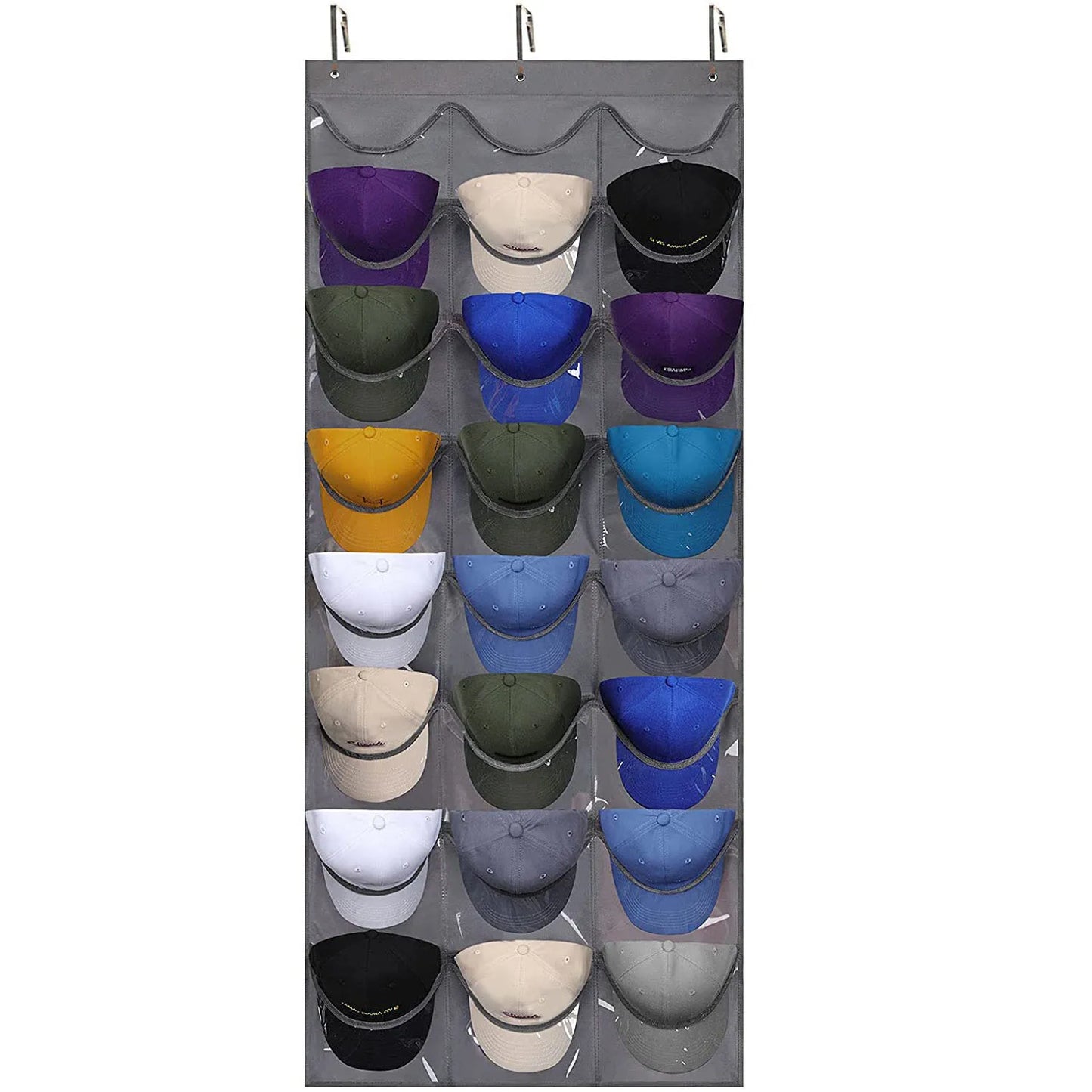 24-Pocket Clear Door Hanging Hat Organizer Storage Rack for Baseball Caps Bedroom Hat Storage Holder Protect Rack Peaceful Pleasures Health and Wellness