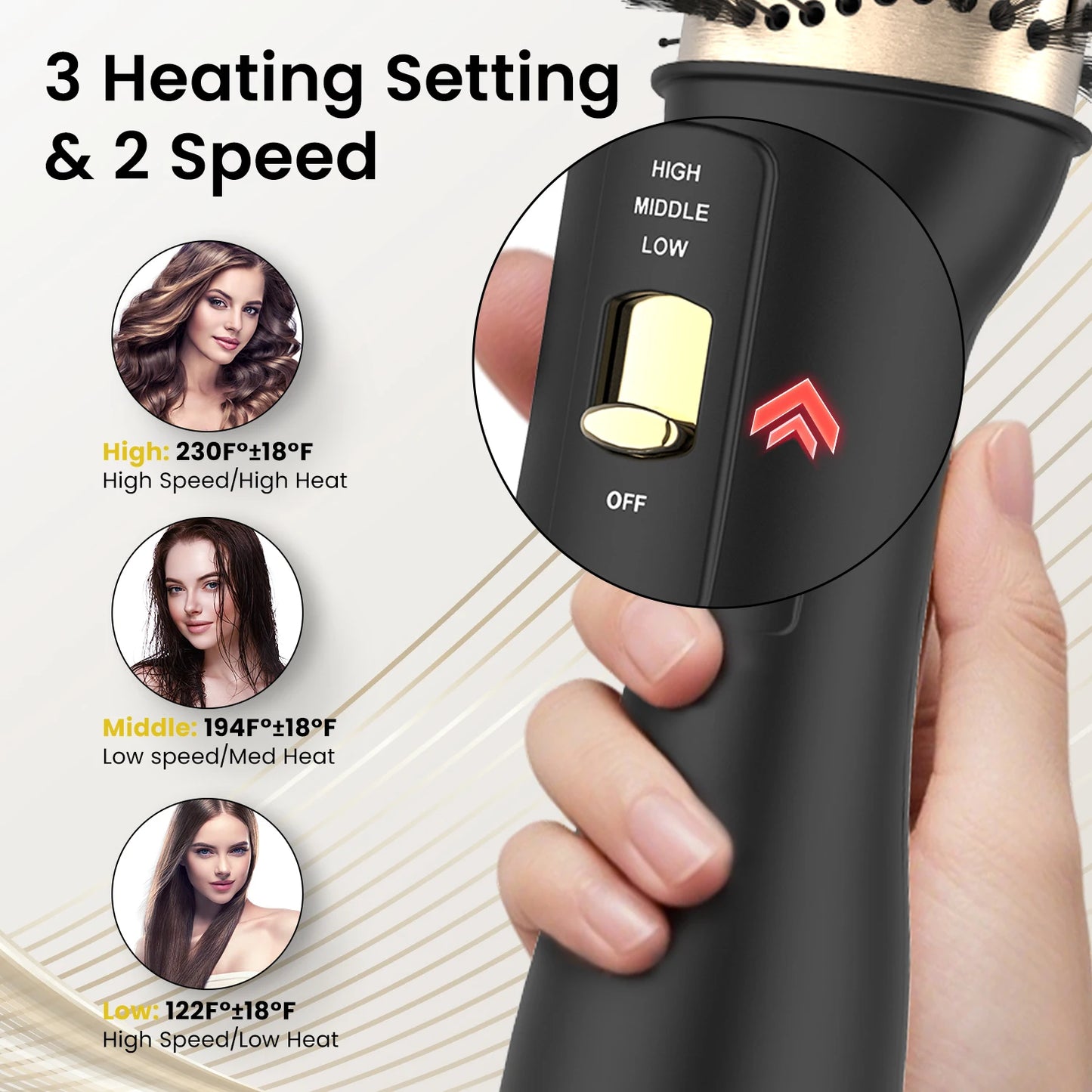 LISAPRO One-Step Hot Air Brush&Volumizer PLUS 2.0 Hair Dryer and Hair Styler New Black Golden Hair Curler Brush Peaceful Pleasures Health and Wellness
