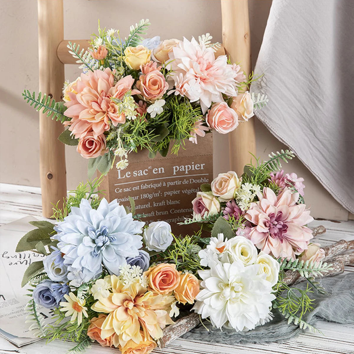 Silk Dahlia Rose Artificial Flower Bouquet | Wedding & Home Decor