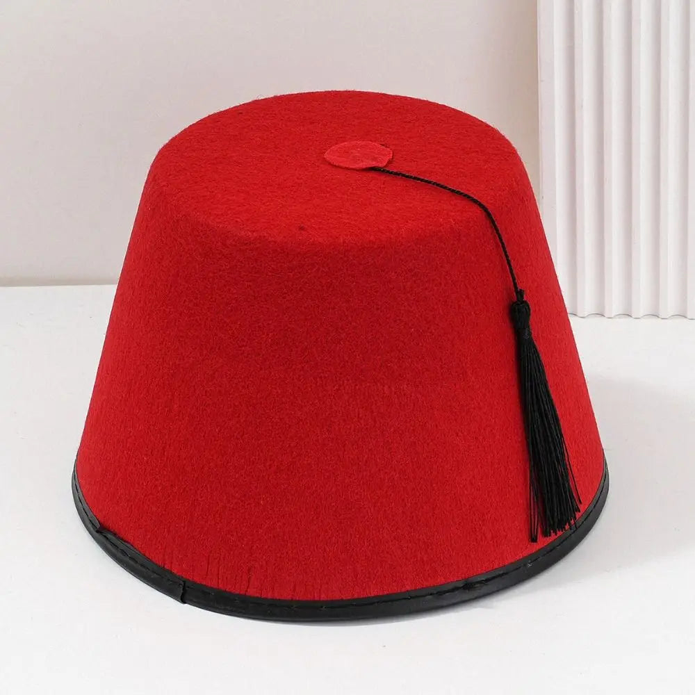 Red Wool Felt Fez Hat – Moroccan Tarboosh with Tassel
