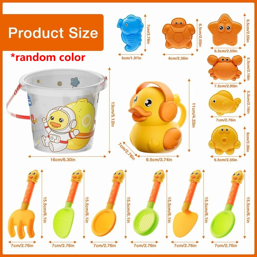 14-Piece Kids Duck Beach Sand Toy Set – Bucket, Shovel & Molds