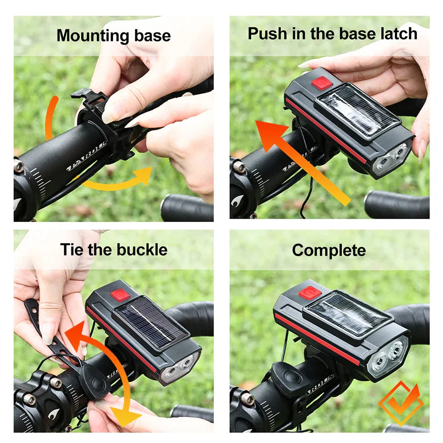 Solar Bike Light with 120dB Horn | USB-C Rechargeable LED MTB