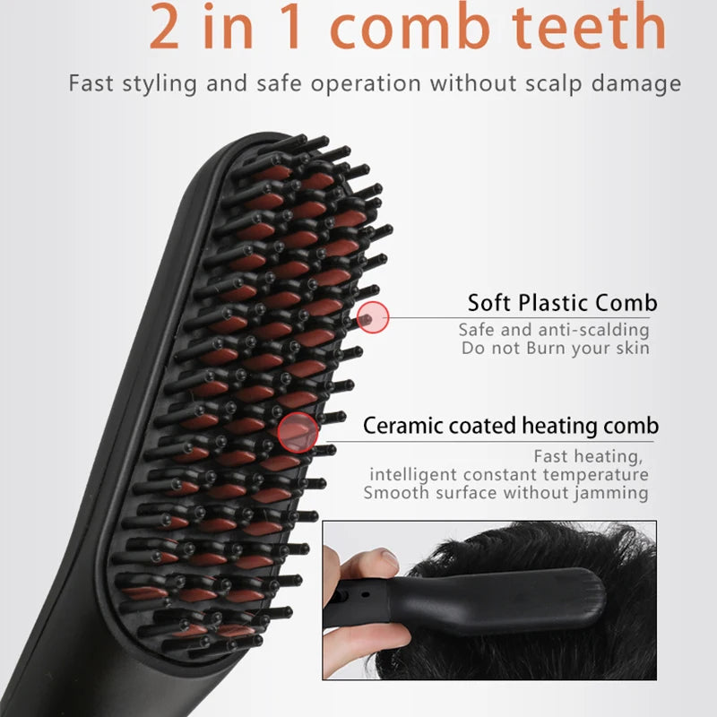 Beard Straightening Brush Men's Professional Quick Heated Electric Hair Straightener Comb Electric Ceramic Hair Straightener Peaceful Pleasures Health and Wellness