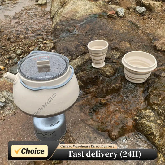 Outdoor Folding Silicone Kettle Portable Mini Boiling Water Pot with Handle Camping Kettle Pan Pot for Travel Picnic Tableware Peaceful Pleasures Health and Wellness