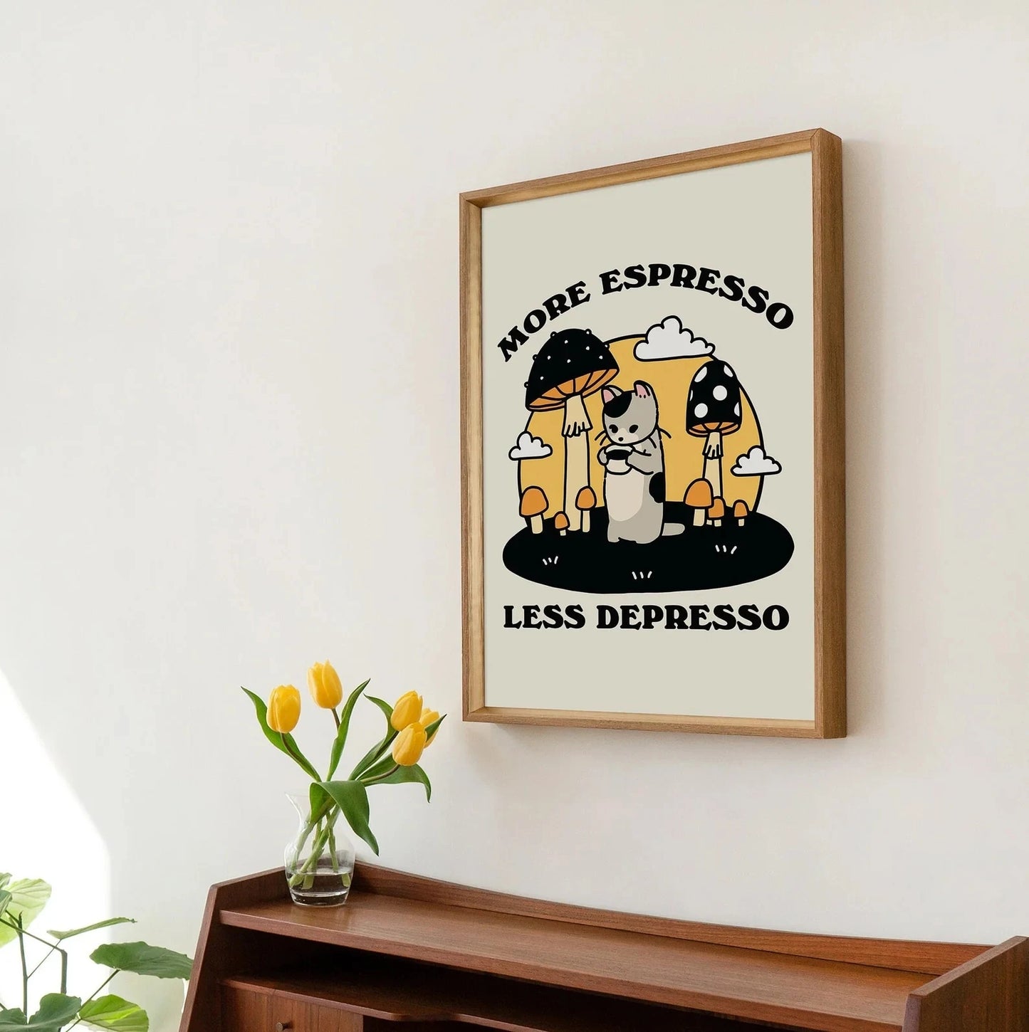 More Espresso Less Depresso Cat Canvas Wall Art Print