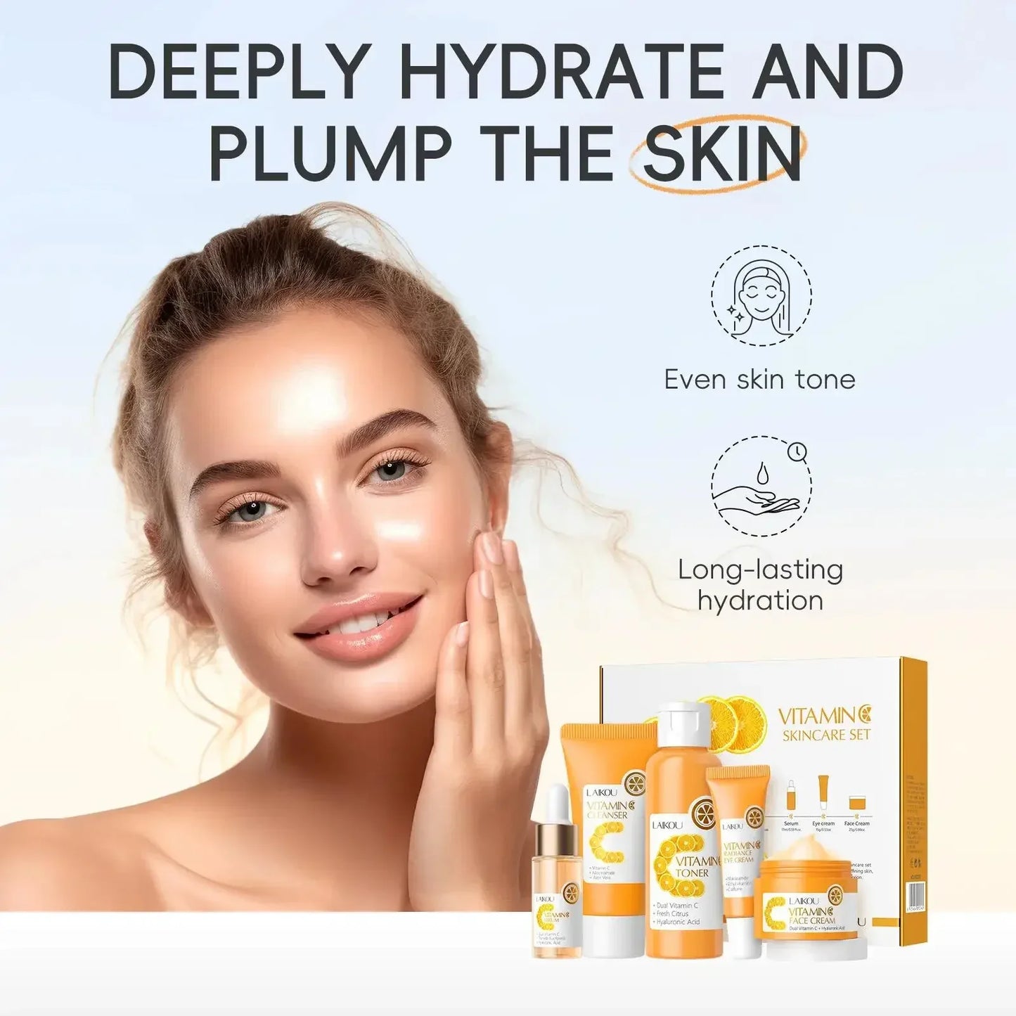 LAIKOU Vitamin C 5-Piece Skincare Set – Serum, Cream & Toner