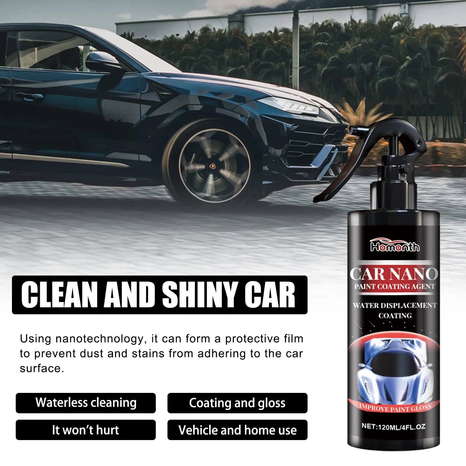 Homonth Nano Car Coating Spray – Paint Gloss & Protection Car Coating Spray Peaceful Pleasures Health and Wellness