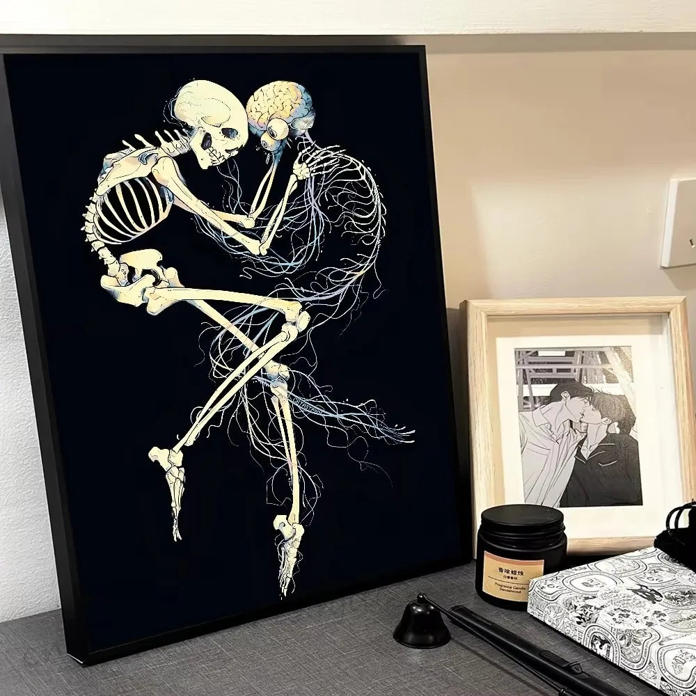 Vintage Botanical Skeleton Skull Poster - Art Deco Classic Retro Gothic Dark Academia Canvas Art Print Frameless Wall Art Decor Peaceful Pleasures Health and Wellness ZLH5083 40x60cm No Frame
