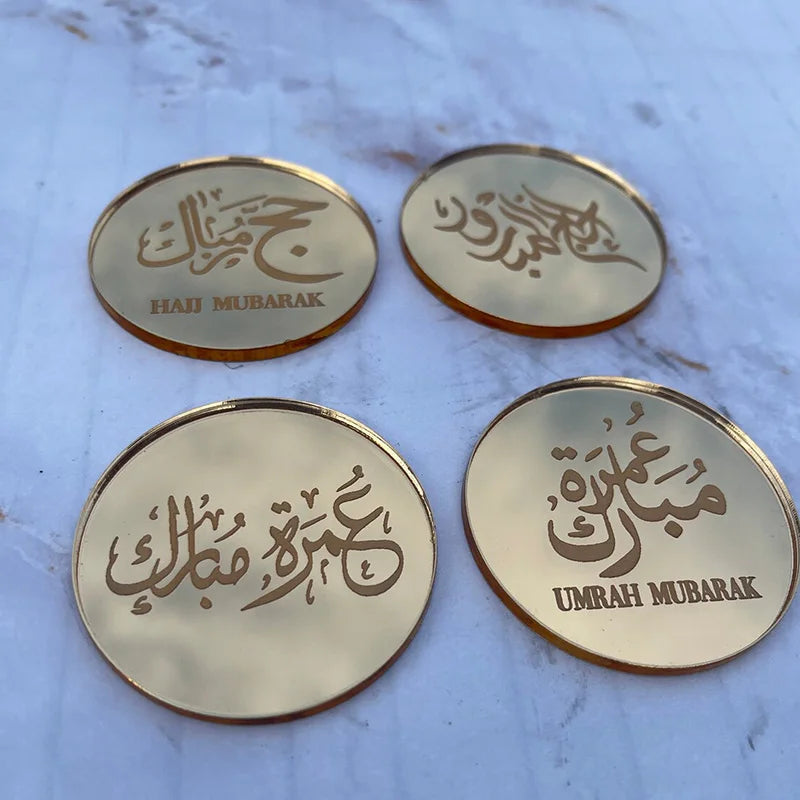 4pcs Eid Mubarak Acrylic Cupcake Toppers | Hajj Umrah Ramadan Decor