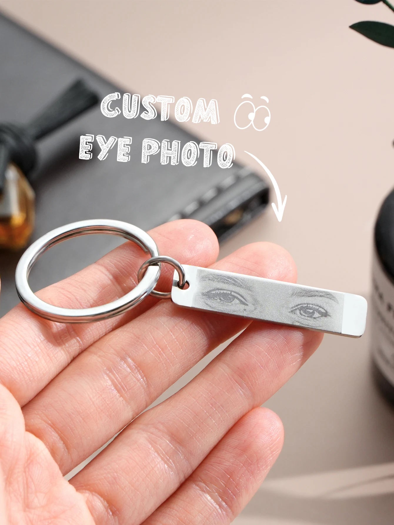 Custom Eyes Keychain Personalized Photo Text Keyring for Couples Birthday Anniversary Christmas Gift for Men Women Friends Peaceful Pleasures Health and Wellness