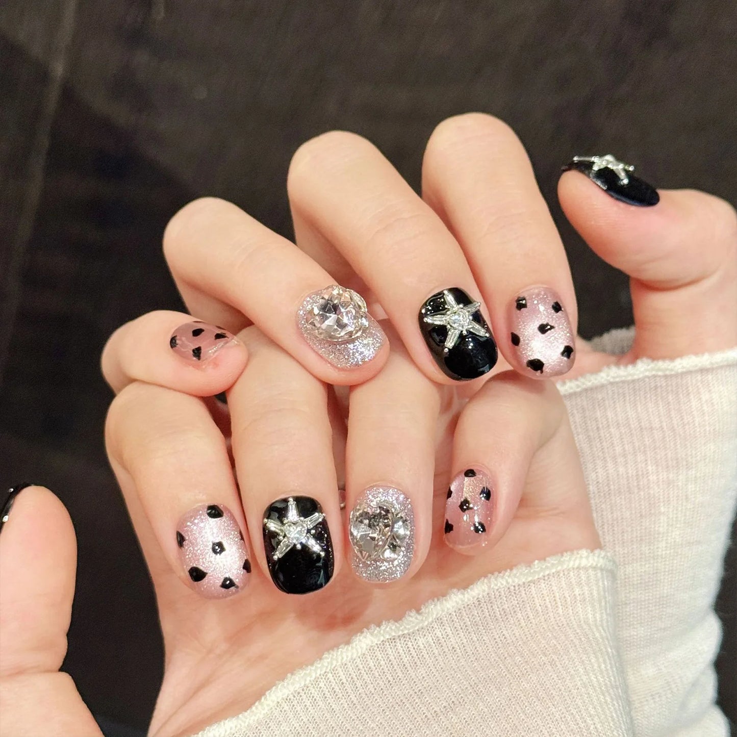 Handmade Glitter Diamond Star Press On Nails Y2K Style – 10pcs