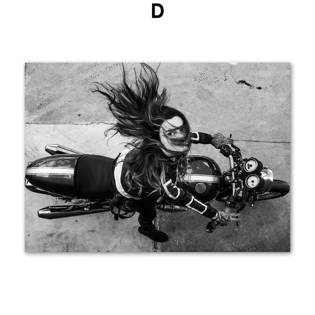 Black & White Motorcycle Canvas Wall Art | Modern Unframed Poster