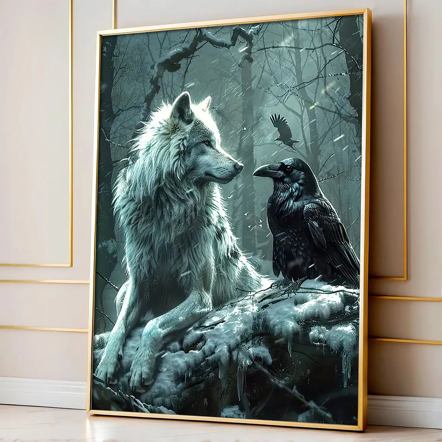 Fantasy Wolf & Crow Canvas Wall Art Poster | Halloween Décor Canvas Wall Art Peaceful Pleasures Health and Wellness ZLH5268 90x130cm No Frame