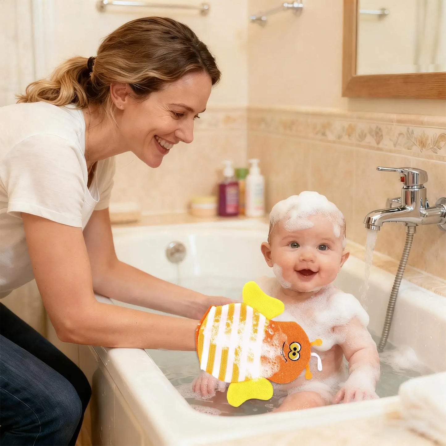 Baby & Adult Bath Shower Gloves Set of 5 – Soft Non-Slip Baby Bath Mitt Set Peaceful Pleasures Health and Wellness