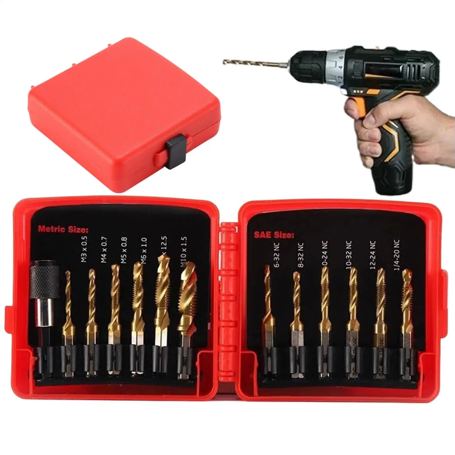 13-Piece Titanium Metric Drill Tap Bit Set | Deburring Drill Tap Bit Set Peaceful Pleasures Health and Wellness CN