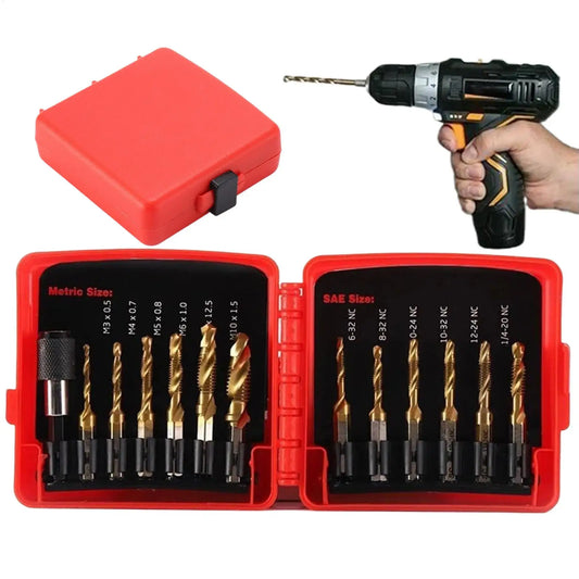 13-Piece Titanium Metric Drill Tap Bit Set | Deburring Drill Tap Bit Set Peaceful Pleasures Health and Wellness CN