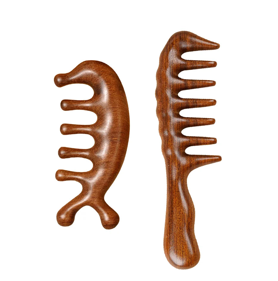 Natural Sandalwood Wide Tooth Massage Comb Set – Anti-Static