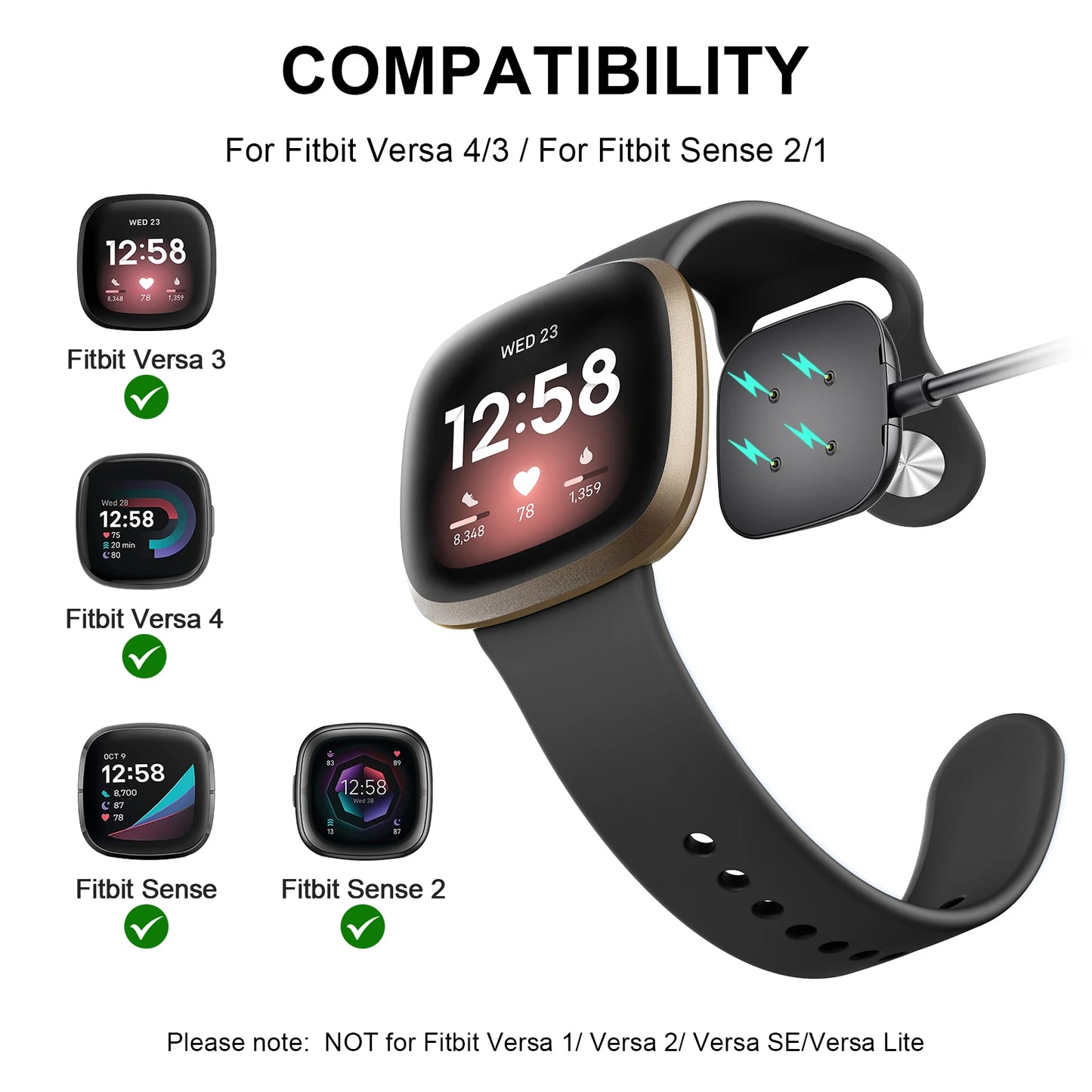Magnetic USB Charger for Fitbit Versa 4, Versa 3 & Sense Peaceful Pleasures Health and Wellness