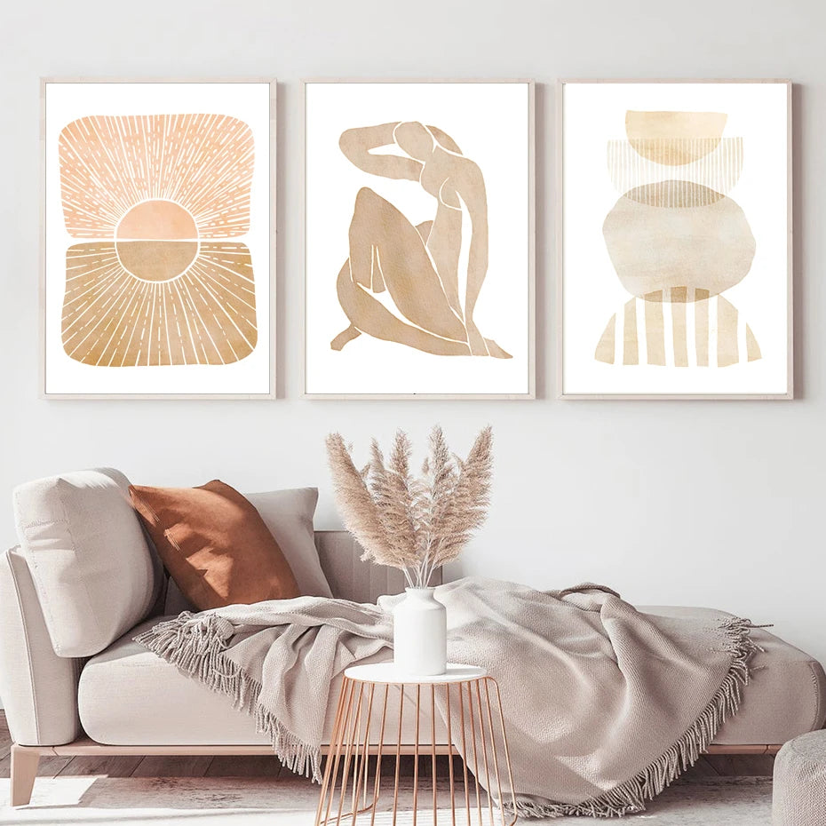 Watercolor Abstract Canvas Wall Art | Pastel Boho Beige Gray