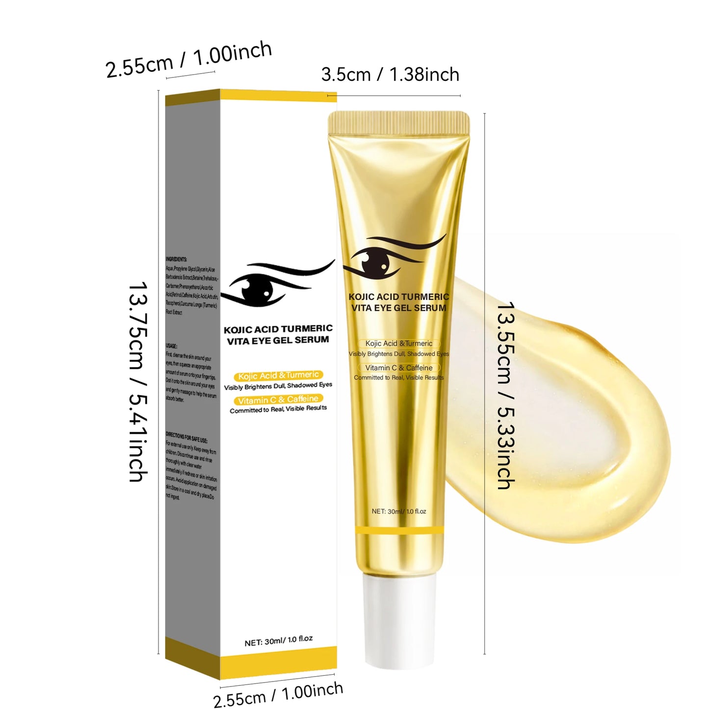 Kojic Acid Turmeric Eye Serum Vitamin C & Caffeine Eye Gel Cream Visibly Brightens Dull Eyes, Fades Dark Circles Eye Care ,30ml Peaceful Pleasures Health and Wellness