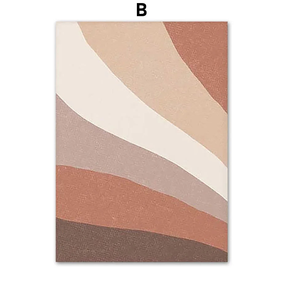 Boho Abstract Canvas Wall Art | Beige Terracotta Line Art Print