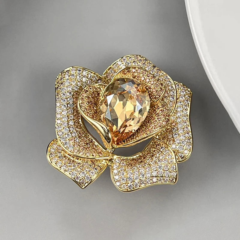 Rhinestone Crystal Flower Brooch for Women | Elegant Pin Crystal Flower Brooch Peaceful Pleasures Health and Wellness A3