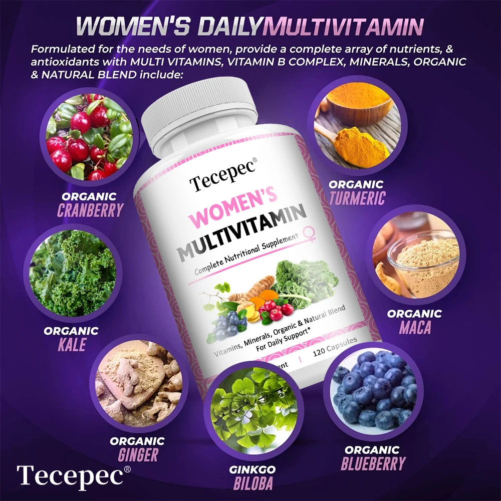 Women’s Multivitamin Multimineral Capsules & Gummies - Skin Hair Nails & Immune Support, Natural Energy Boost, 120 Counts Peaceful Pleasures Health and Wellness