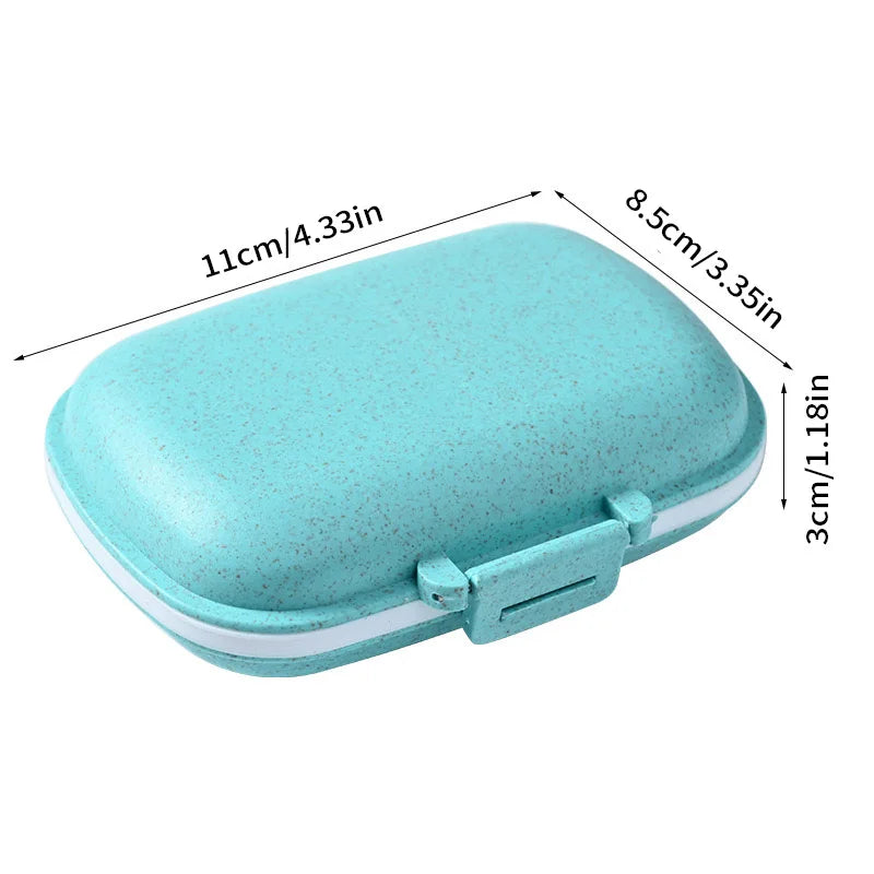 8 Grids Organizer Container For Tablets Travel Pill Box With Seal Ring Small Box For Tablets Wheat Straw Container For Medicines Peaceful Pleasures Health and Wellness BLUE
