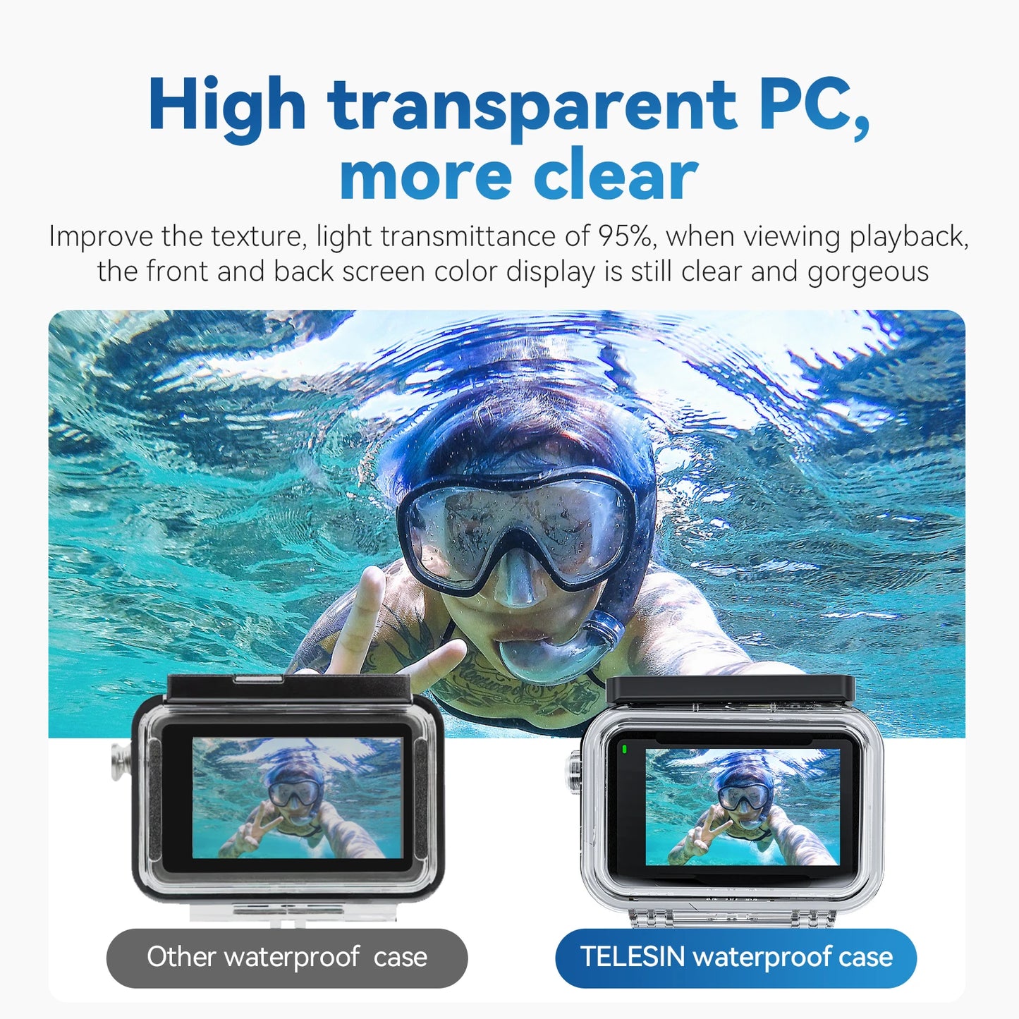 TELESIN 45M Waterproof Case For DJI OSMO Action 3 4 5pro Underwater Diving Housing Cover Action Camera Accessories Peaceful Pleasures Health and Wellness 2 pieces case China Mainland