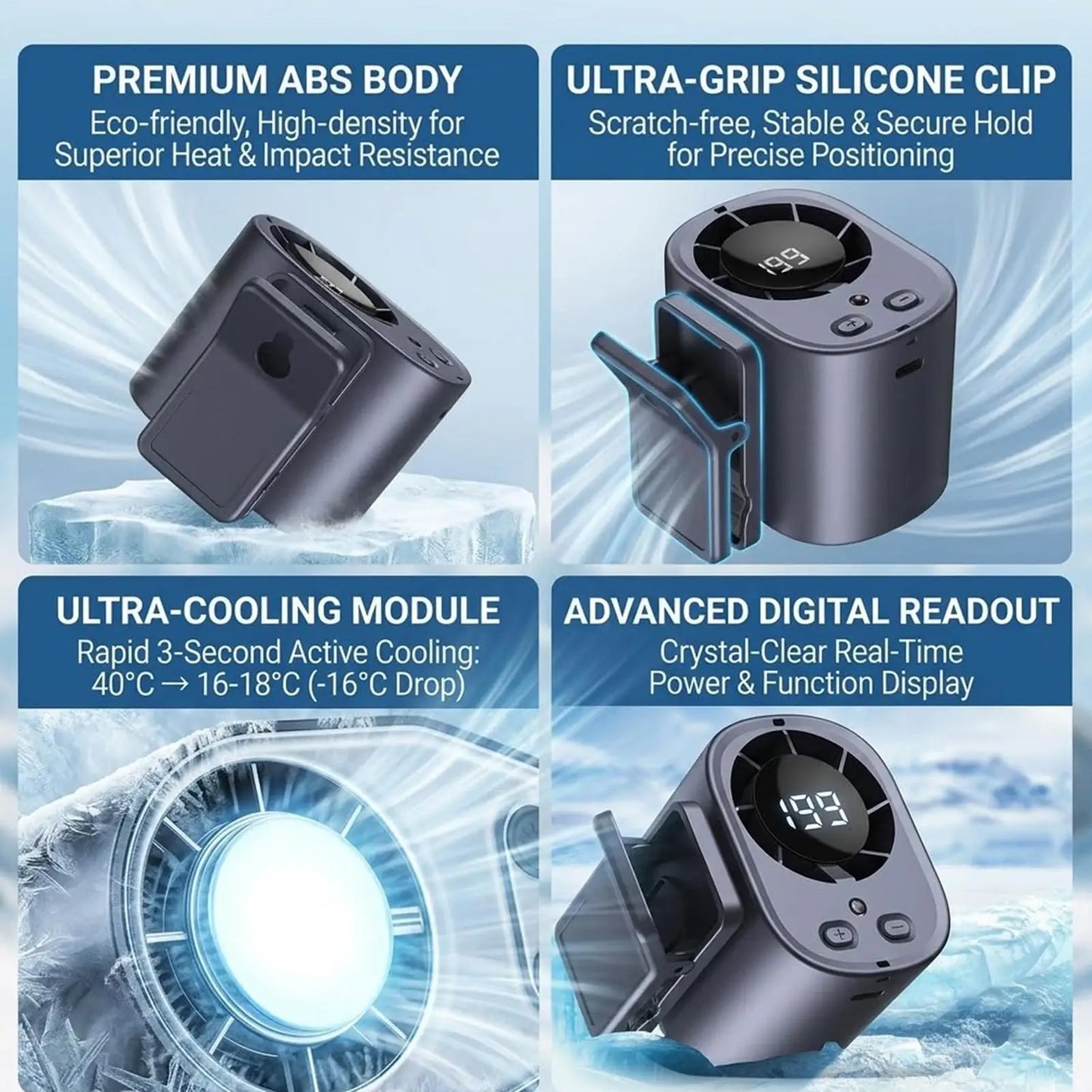 Clip On Car Fan Low Noise Cooling Fan With LED Display Portable Mini Clip Fan for Camping Fishing Travel Outdoor Use Peaceful Pleasures Health and Wellness