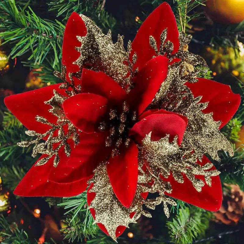 20 pieces of simulated Christmas flowers with clips and stems - lifelike red, gold, green, brown, purple, pink, orange, yellow, Peaceful Pleasures Health and Wellness YELLOW