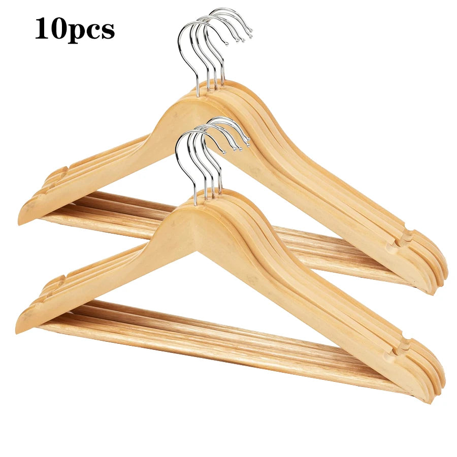 Solid Wood Clothes Hangers with Non-Slip Pant Bar (5 or 10 Pack)