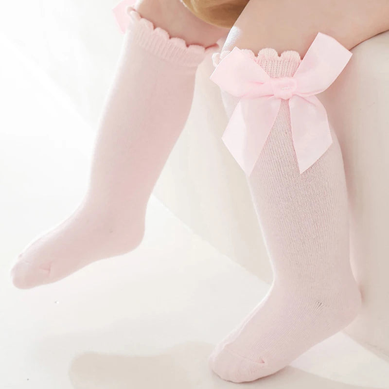 Girls Knee High Bowknot Socks | Toddler Kids Ages 0–6
