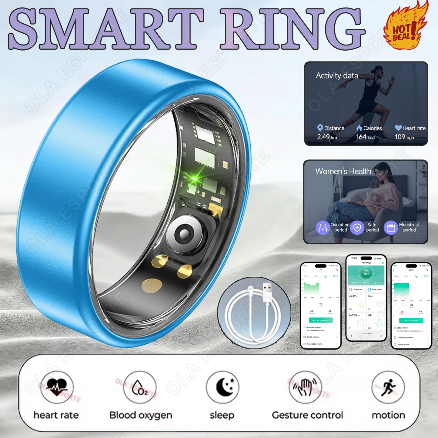 New Smart Ring 2026 Heart Rate Blood Pressure SleepMonitor 5ATM Waterproof Health Ring Men Women Smartring For Android IOS Gift Peaceful Pleasures Health and Wellness