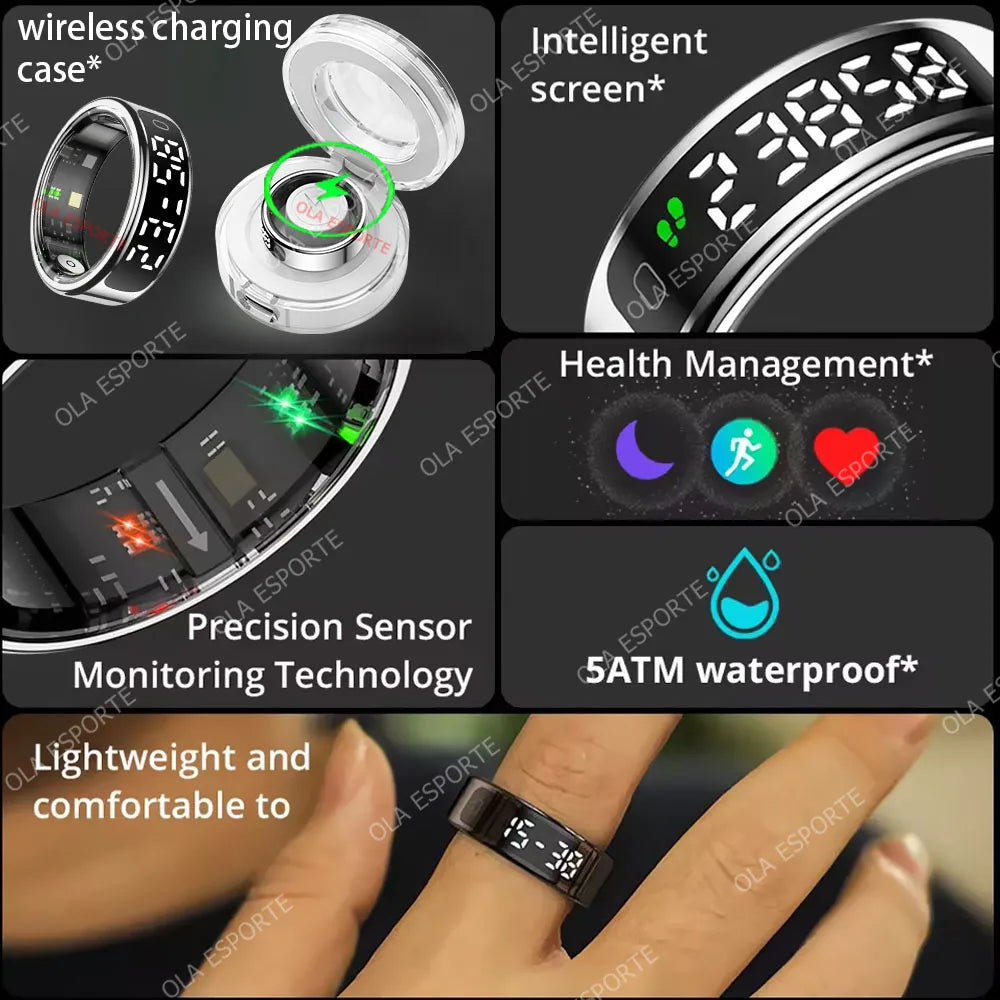 Smart Ring with Display Screen and Touch for Men Women, Health and Sleep Monitor, 5ATM Waterproof, Multi-sport Mode, Smartring Peaceful Pleasures Health and Wellness